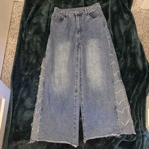 SHEIN Blue Wide Leg Jeans with Side Details